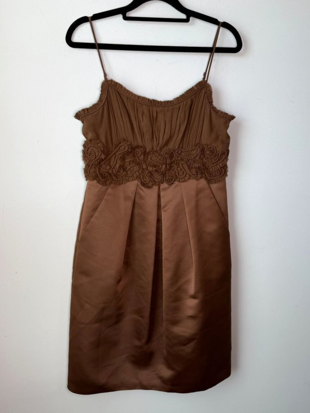 BCBGMAXAZARIA Y2K 100% Silk Mini Dress Brown Size 4 Party Homecoming - Picture 7 of 9
